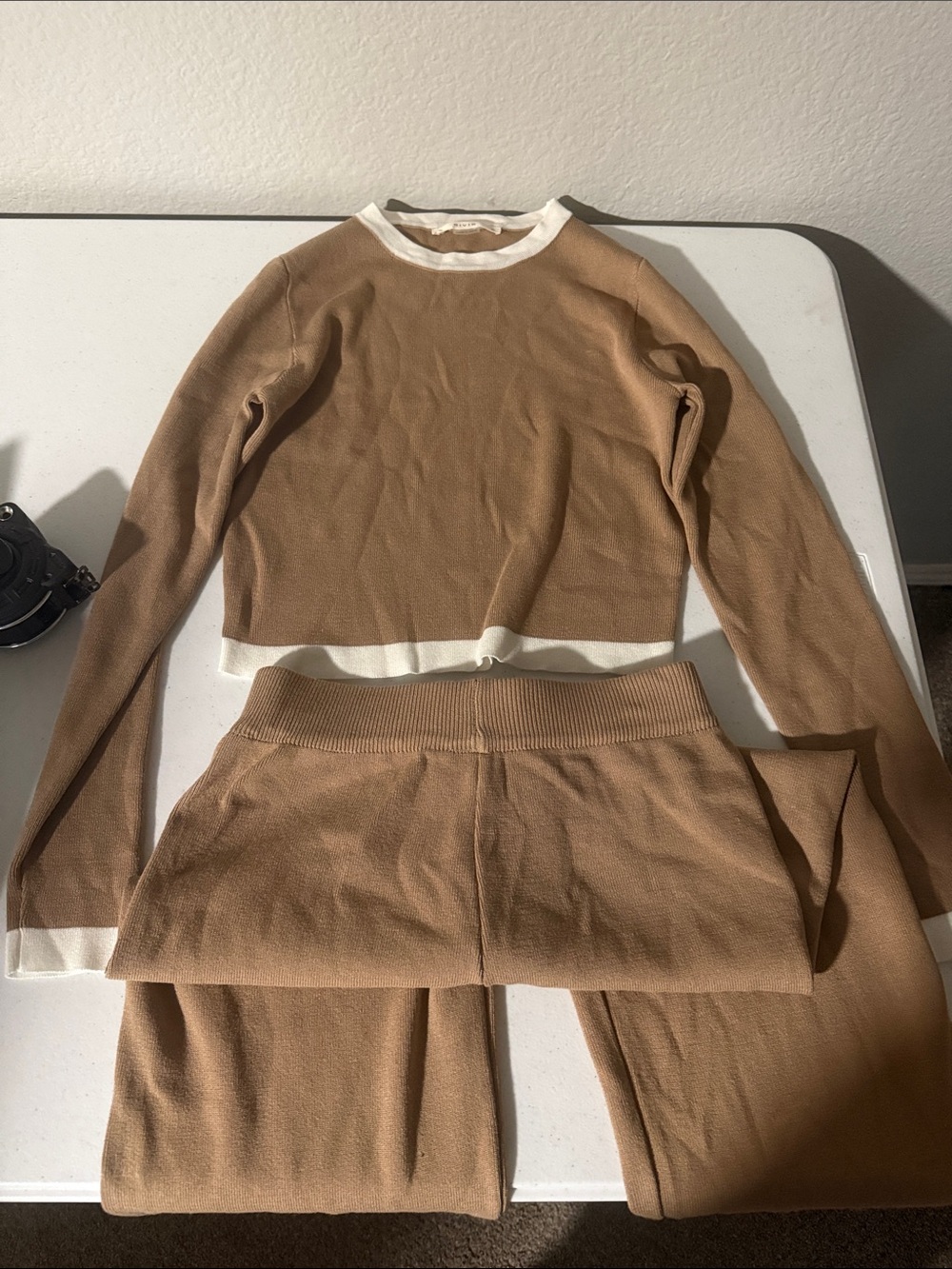 Rivir Womens Pants Comfy Knit Sweater Pull On Wide Leg Tan Size Small